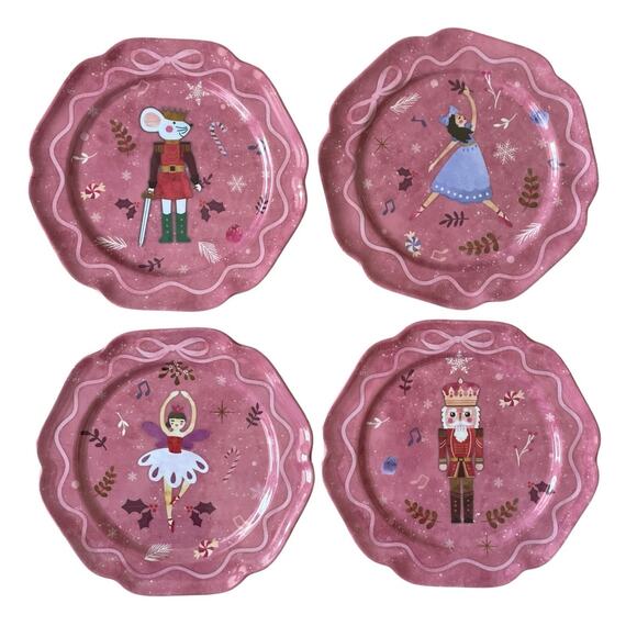Sugarplum Dreams Christmas Nutcracker 8.5” PINK Melamine Plate Set of 4 NEW - Picture 9 of 14